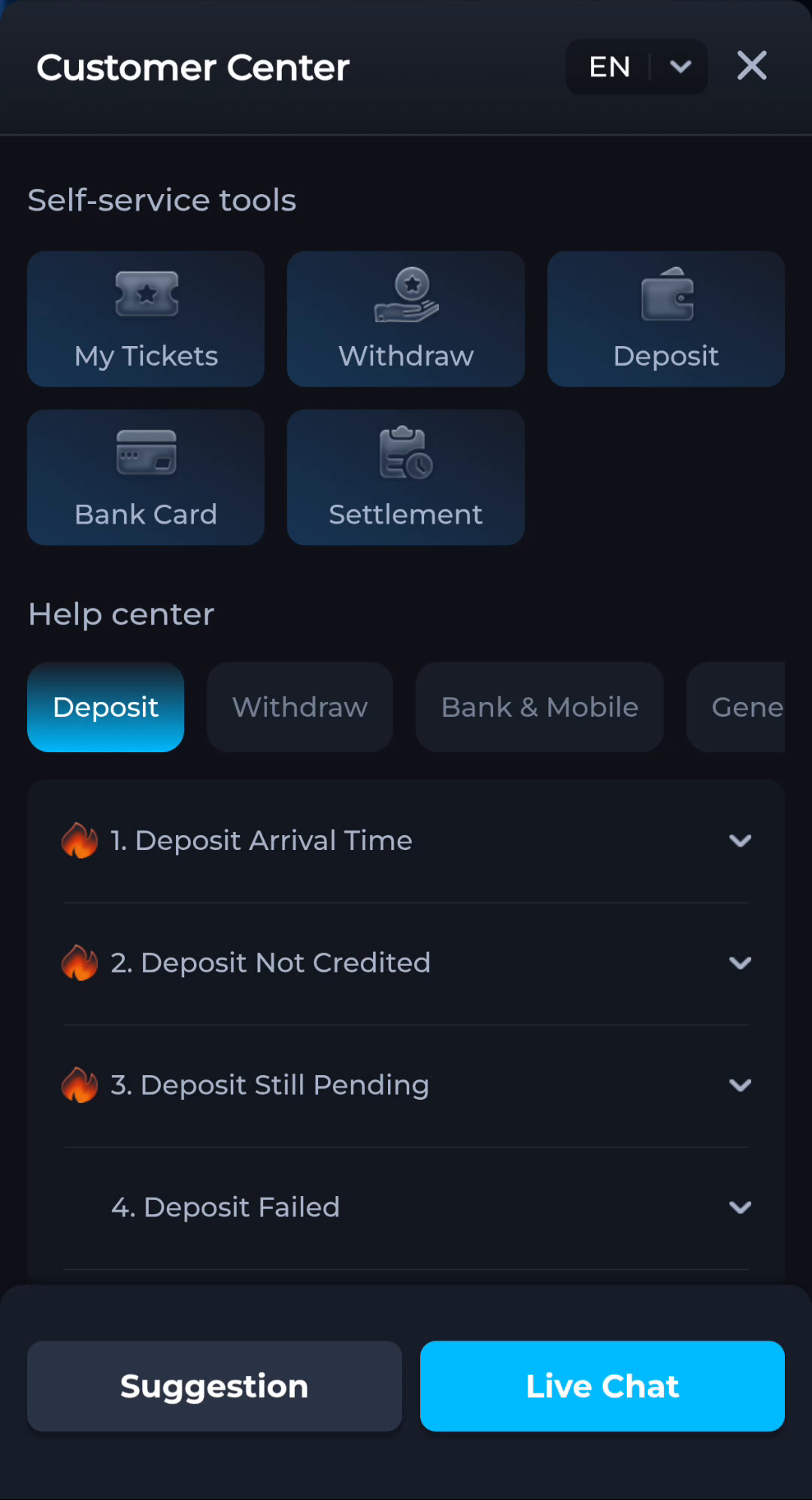 COME Customer Center showing help categories and My Tickets
