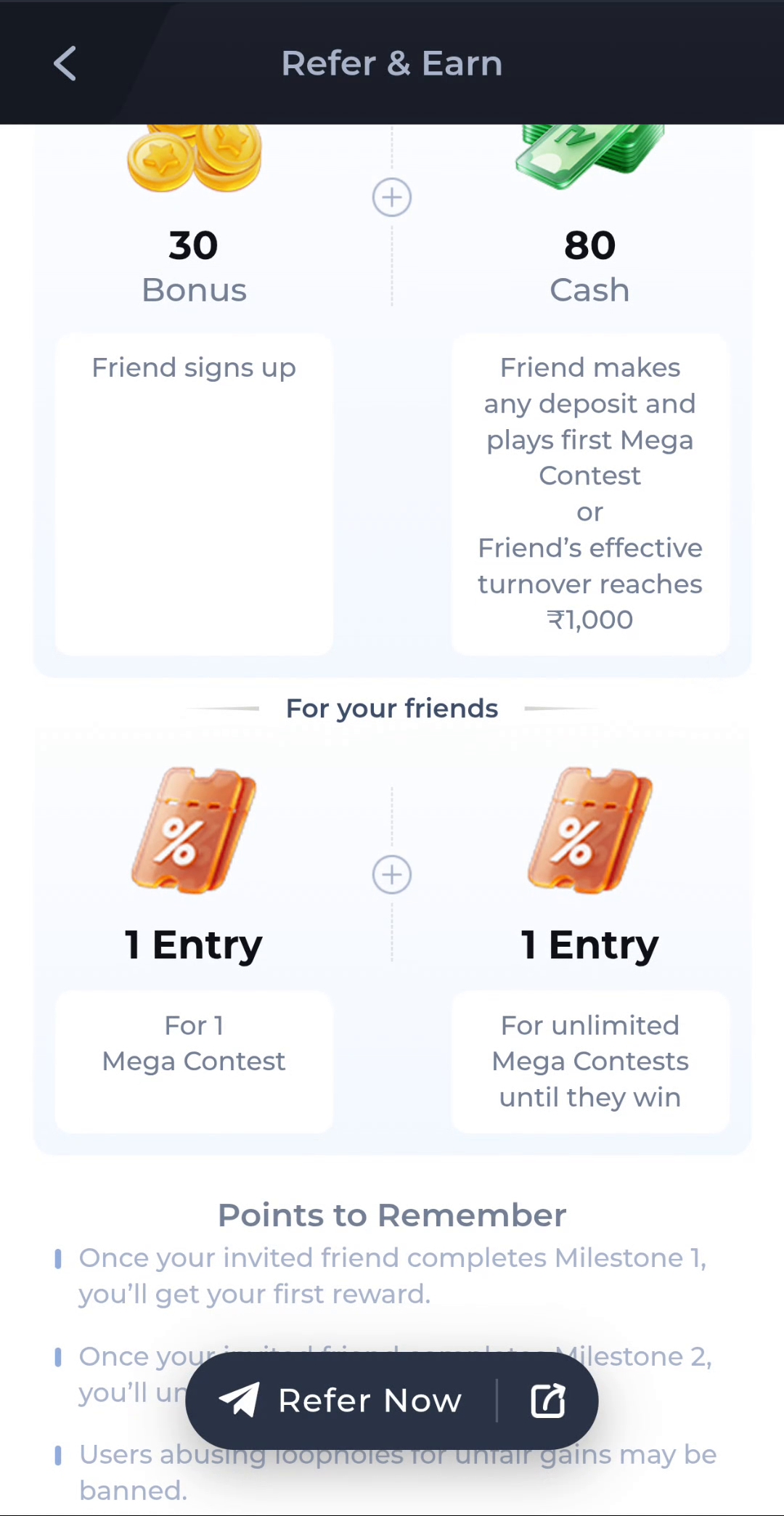 COME referral rewards separated into For you and For your friends