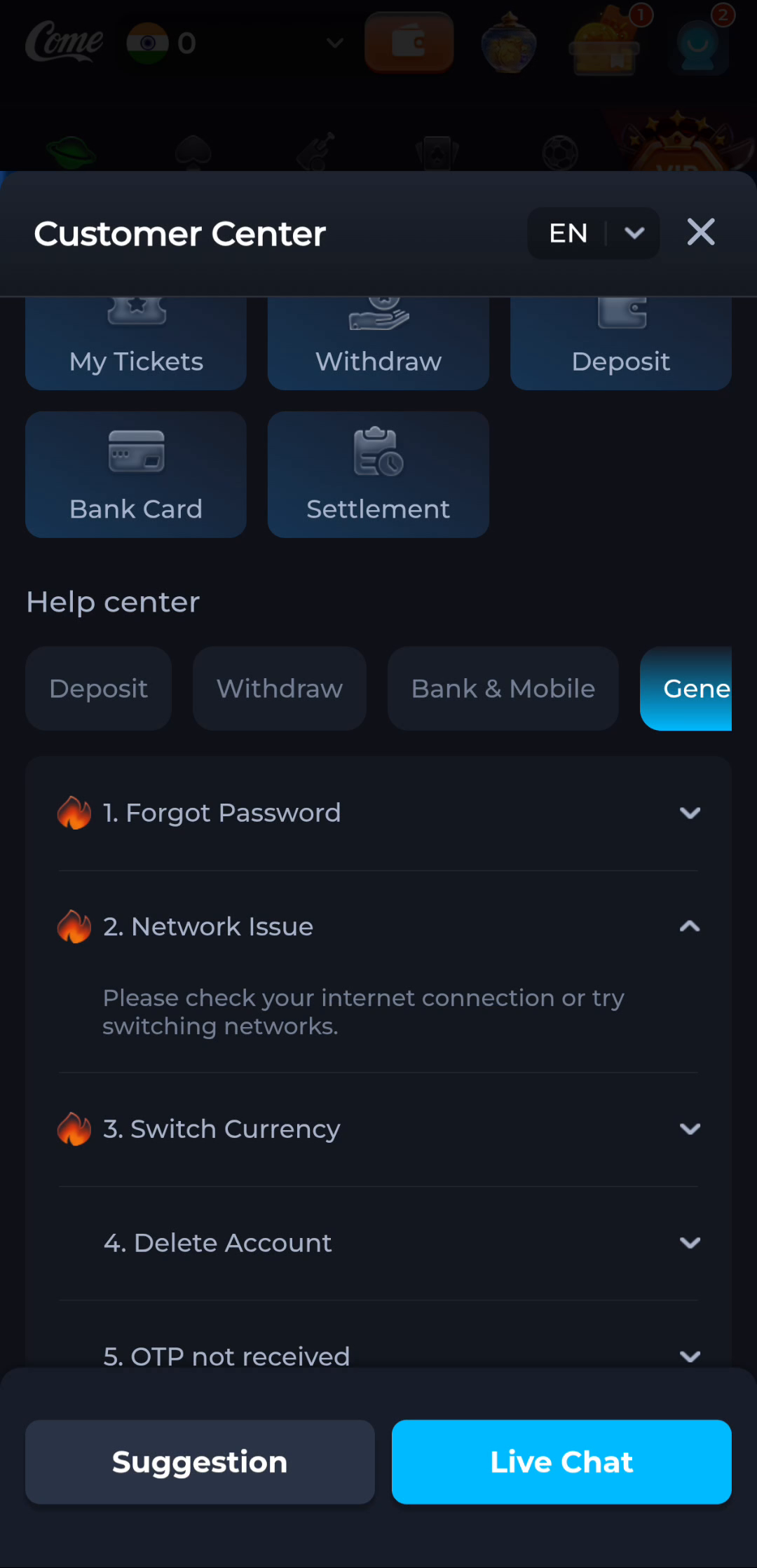 COME Network Issue help advising a connection check or a change of network
