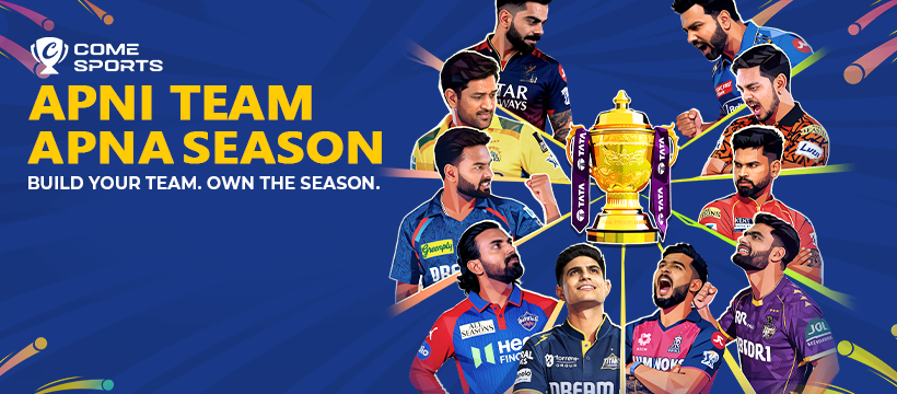 COME Sports cricket artwork with players around a trophy