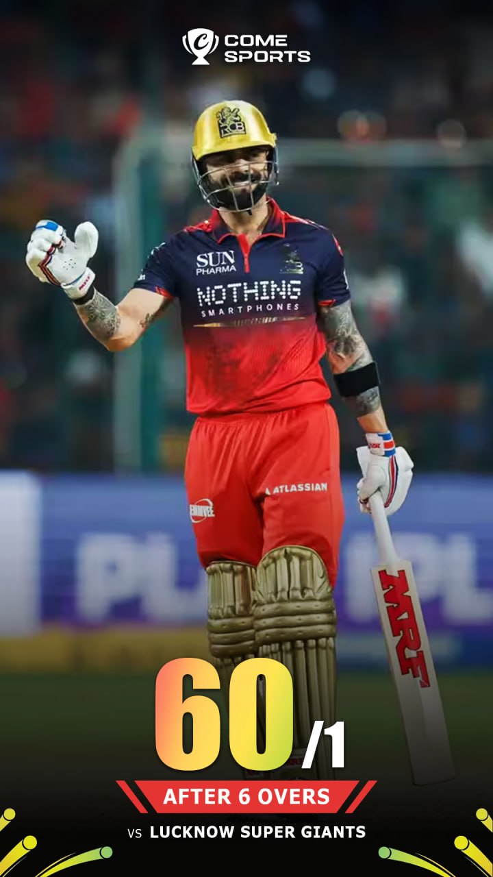 Archived cricket graphic displaying 60 for 1 after 6 overs against Lucknow Super Giants