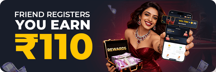 COME Refer and Earn banner with the ₹110 promotion